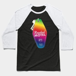 Schitt's Creek Rosebud Motel Key Tag, Retro design in Pride Flag Rainbow colors Baseball T-Shirt